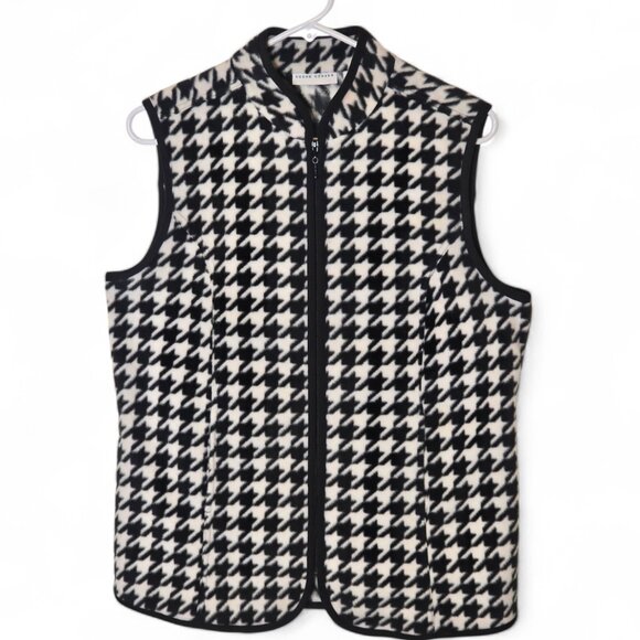 Susan Graver Zip Front Houndstooth Vest Black/White Sleeveless Core Classic Sz S - Picture 2 of 10